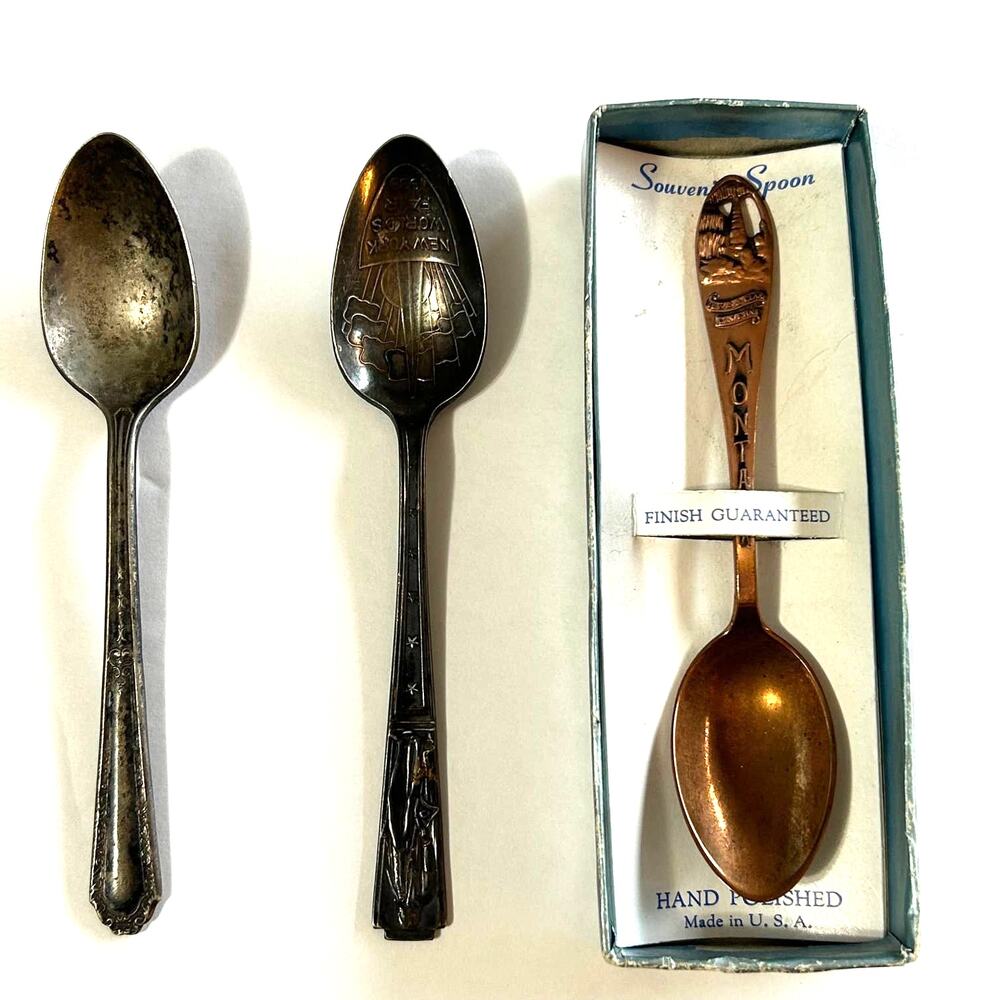Vintage Souvenier Collector Spoons 1 Copper, 2 Silver Plate‎